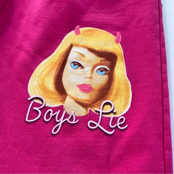 Boys Lie Sz S Ken You Mot Barbie Oversized sweatpants Hot Pink - Picture 13 of 13